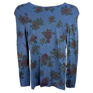 AMB Design Second Skin Blue Floral Long Sleeve Top One Size Whimsigoth‎